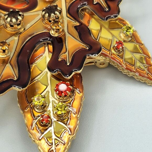 Lunch At The Ritz Autumn Leaf Brooch RARE VTG Enamel Leaves Pendant LATR 2GO Pin - Picture 4 of 16